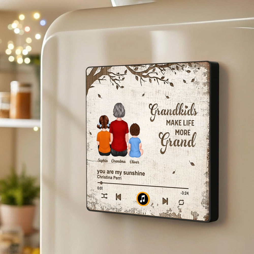 Personalized Music Plaque for Grandma with Grandkids Illustration - Sentimental Gift Fridge Magnet MagicInPrints