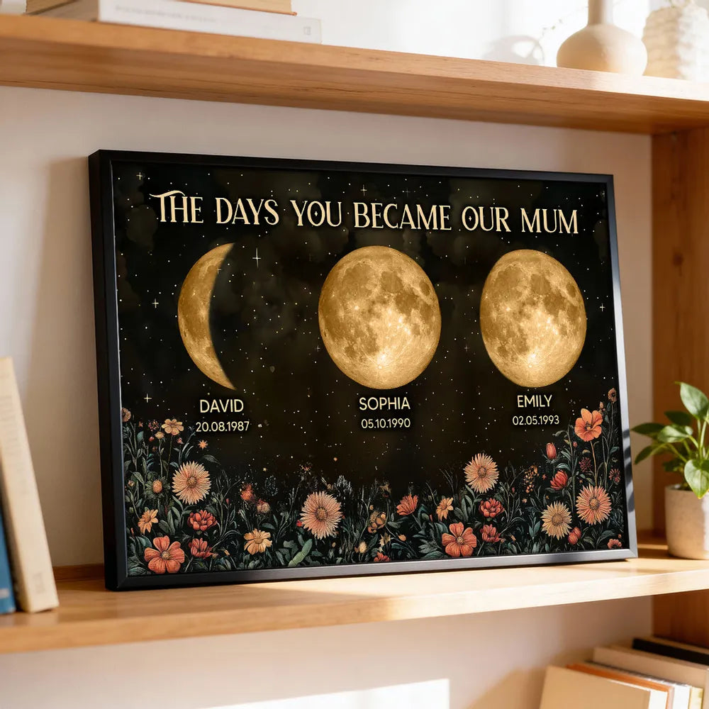 Personalized Moon Phase Print for Mom - Custom Birth Dates Wall Art Poster or Canvas MagicInPrints