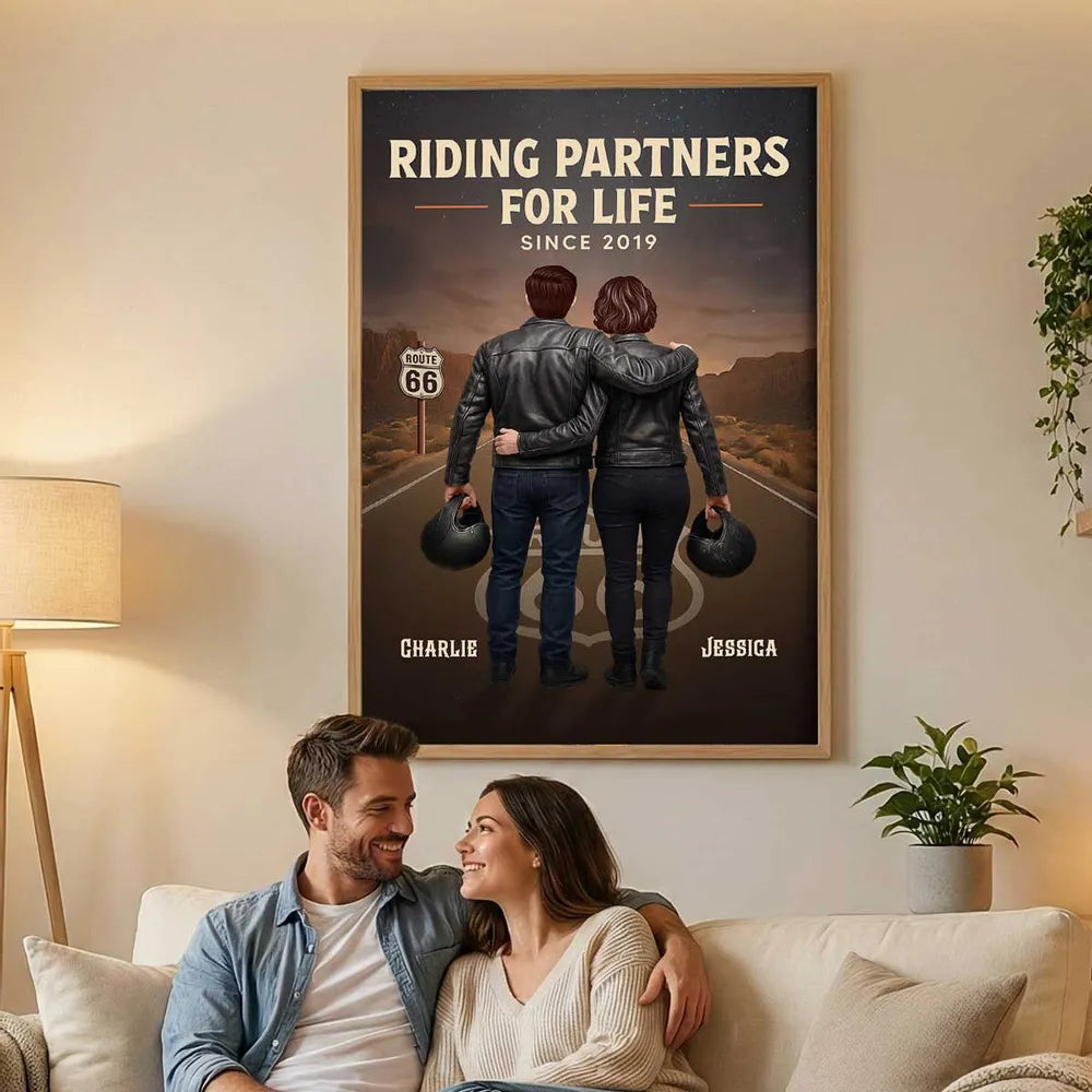 Personalized Couple Biker Poster for Motorcycle Enthusiasts - Anniversary Gift Poster or Canvas MagicInPrints