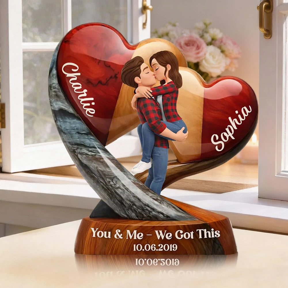 Personalized Couple Figurine Heart Sculpture for Anniversary - Romantic Keepsake Plaque MagicInPrints
