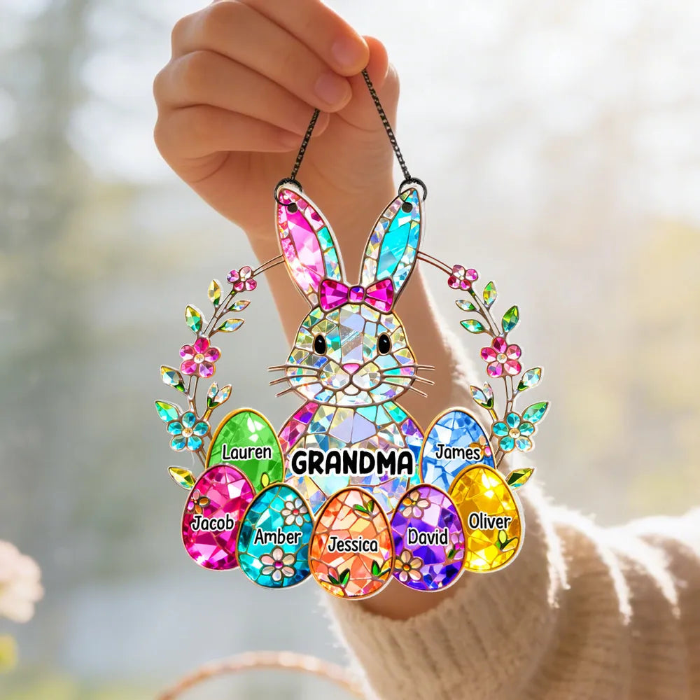 Personalized Easter Bunny Stained Glass Suncatcher for Grandma - Family Gift Ornament MagicInPrints