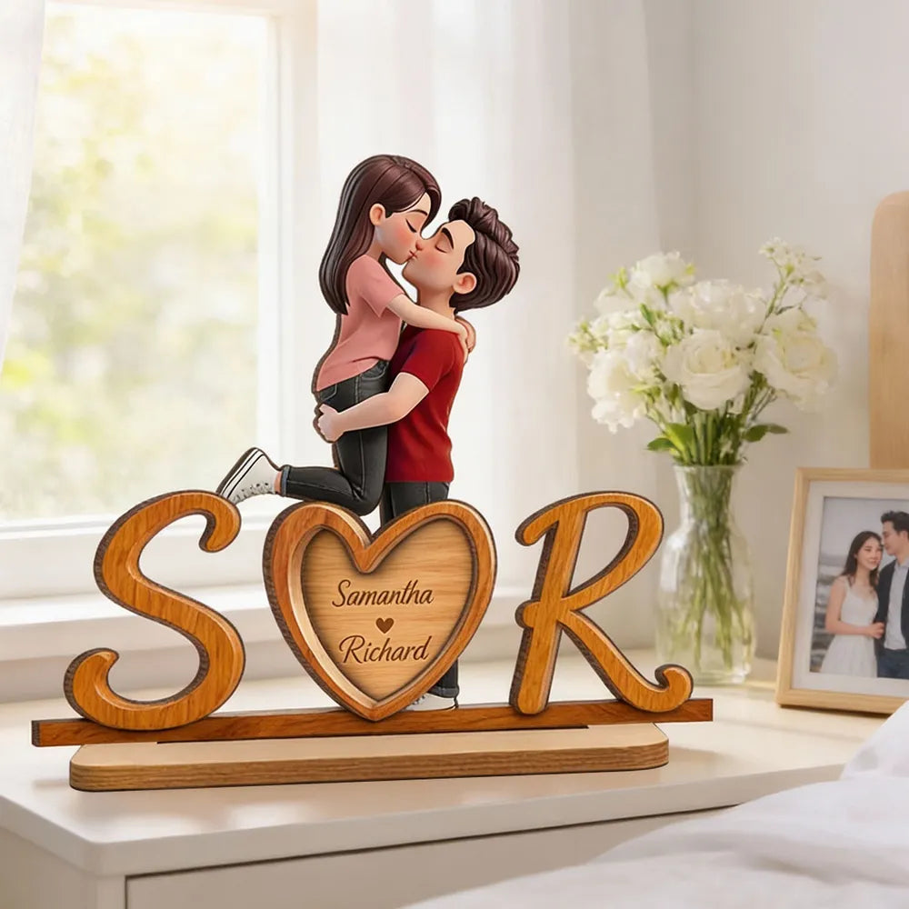 Personalized Couple Figurine Wooden Initials Decor - Romantic Gift Plaque MagicInPrints