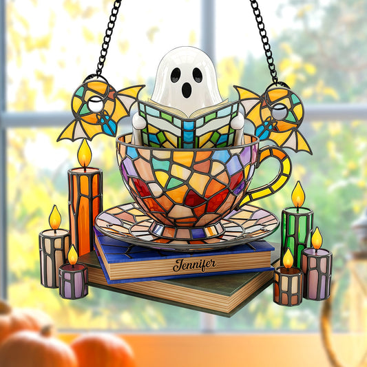 Embrace the Unseen – Ghost Tea Cup Suncatcher Ornament - Personalized Gifts for Book Lovers Ornament PopCulturePrints