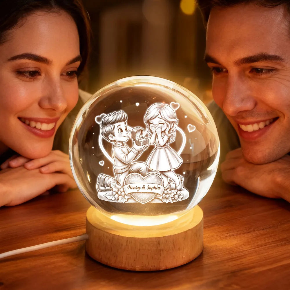 Personalized LED Crystal Ball Lamp for Couples - Romantic Gift for Anniversaries Lamp MagicInPrints