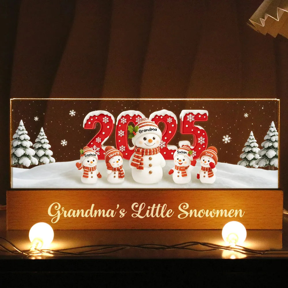 Personalized LED Acrylic Snowman Family Light for Grandma - Christmas Decoration Plaque MagicInPrints