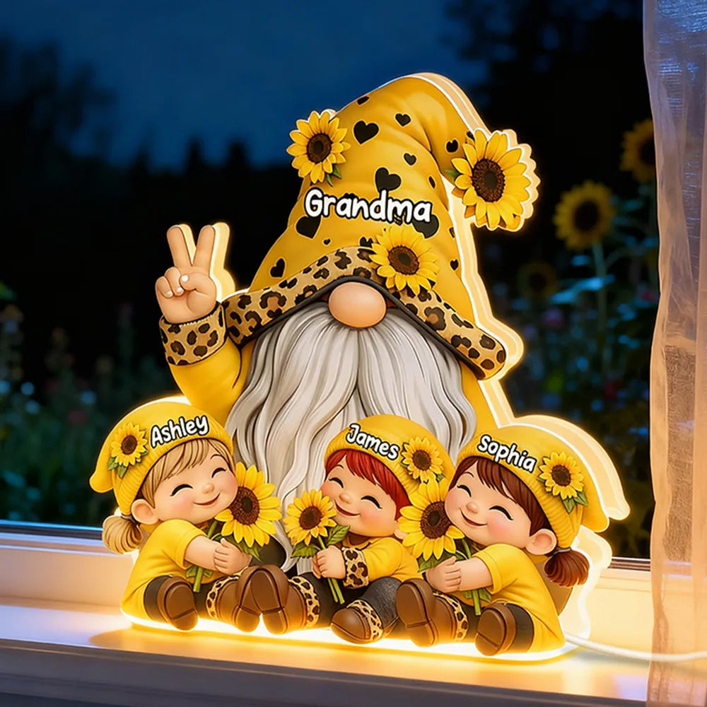 Personalized Gnome Family Figurine for Grandma with Sunflowers - Gift for Grandparents Plaque MagicInPrints