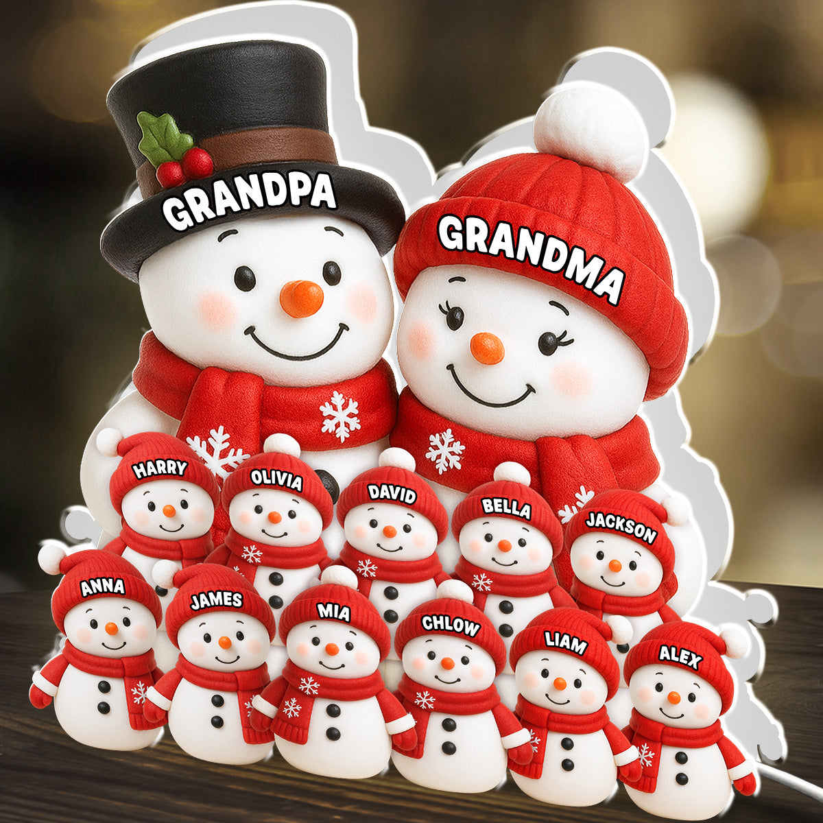 Personalized Family Snowman Figurines for Grandparents - Christmas Decoration Plaque MagicInPrints