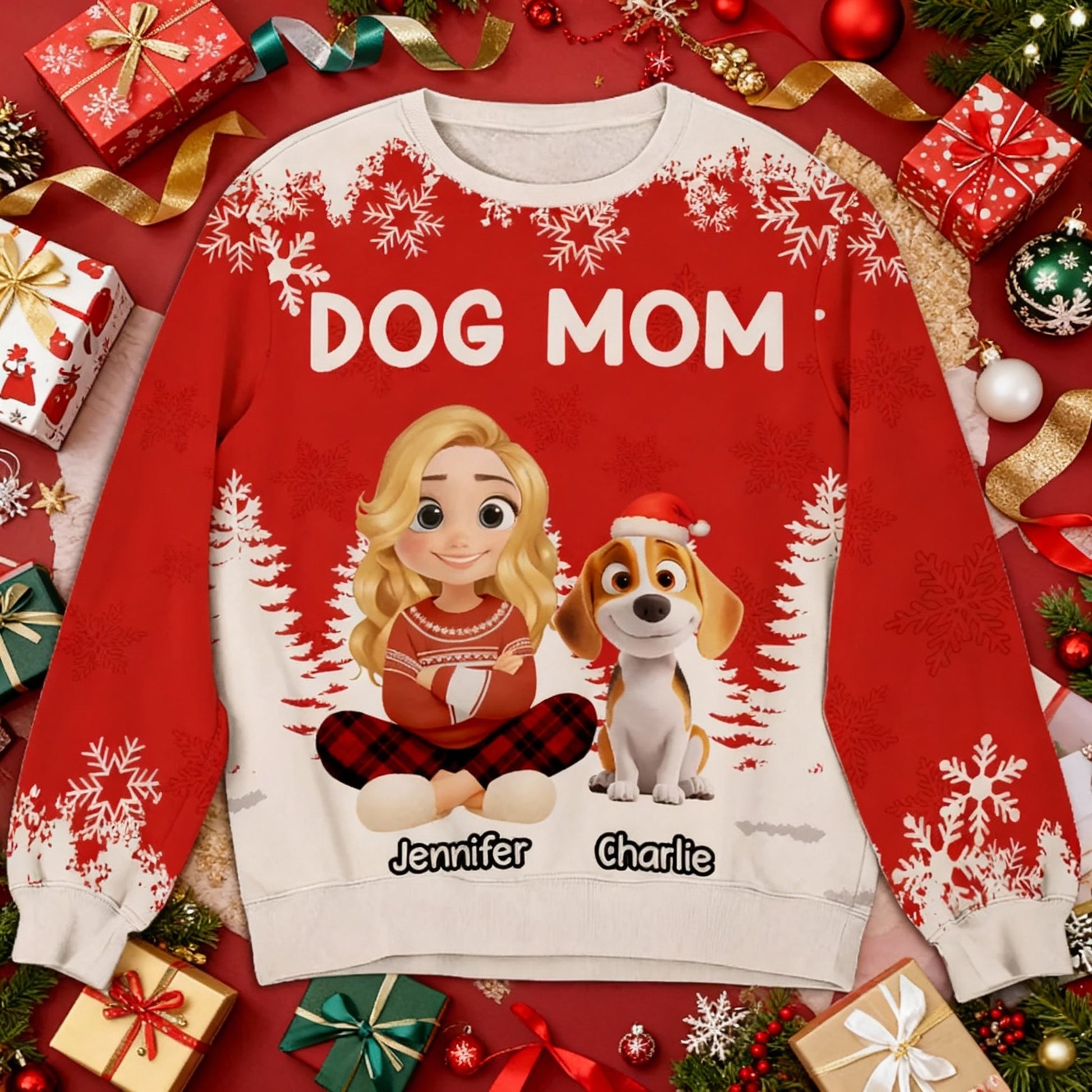 Personalized Dog Mom Christmas Sweater for Women - Festive Holiday Gift Cloth MagicInPrints