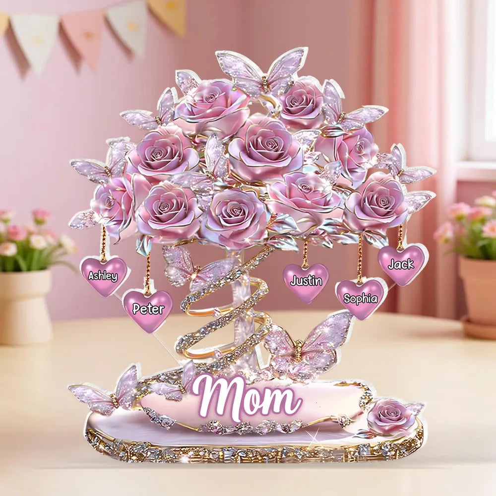 Personalized Rose Butterfly Family Tree Ornament for Mom - Mother's Day Gift Plaque MagicInPrints
