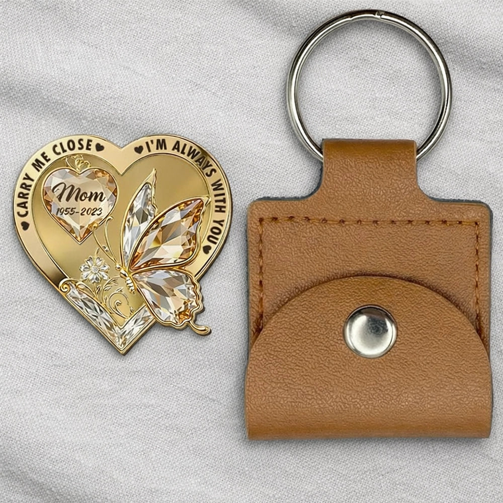 Engraved Memorial Keychain for Mom - Heart Shape with Butterfly Design Keychain MagicInPrints