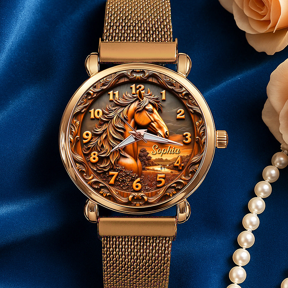 Time to Shine: Personalized Horse Lovers Mesh Strap Quartz Watch Quartz Watch MagicInPrints