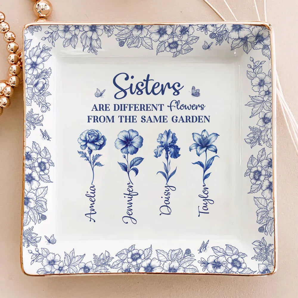 Personalized Floral Ceramic Plate for Sisters - Sentimental Gift for Family Celebrations Jewelry MagicInPrints