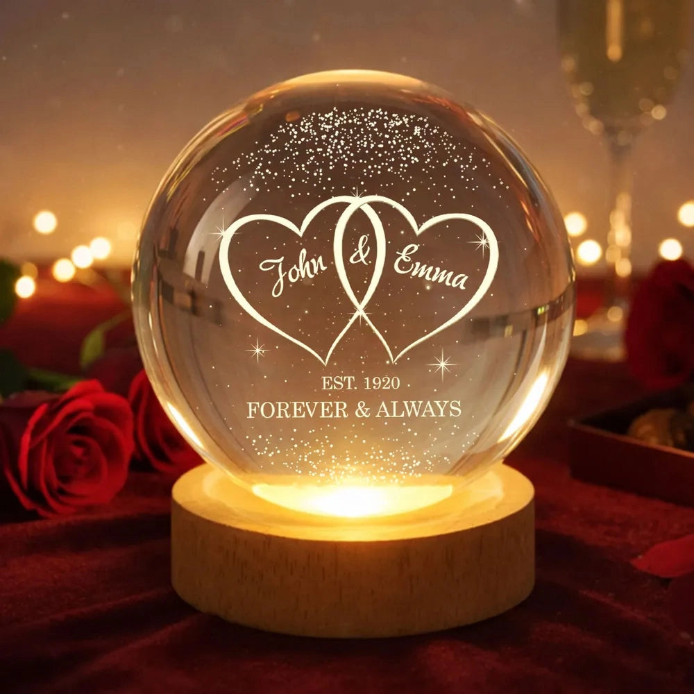 Personalized LED Crystal Ball Lamp for Couples - Romantic Home Decor Gift Lamp MagicInPrints