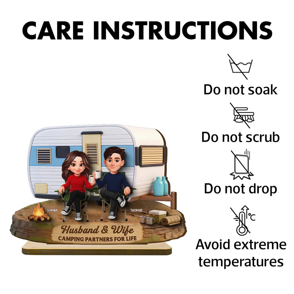 Custom Couple Figurine Camping Partners - Husband & Wife Gift Plaque MagicInPrints