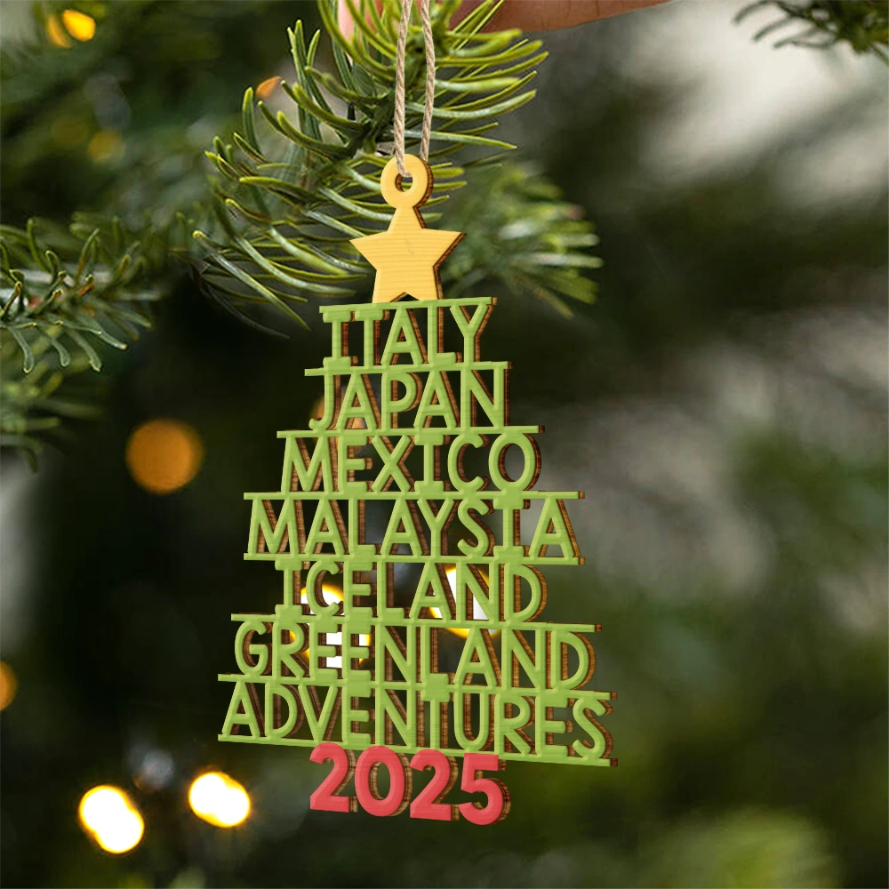 Adventure Awaits – Personalized Custom Shaped Wooden Ornament – Gift for Travel Lovers Wooden Ornament MagicInPrints