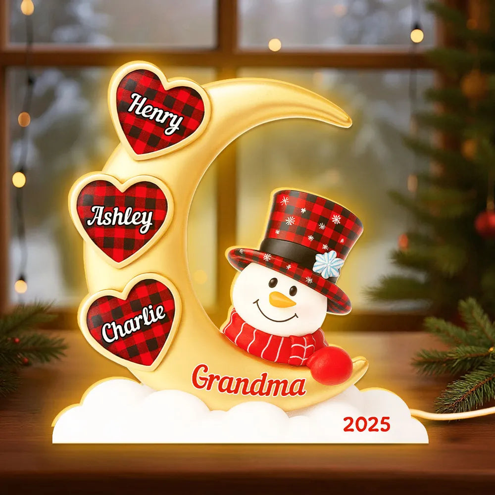 Personalized Snowman Night Light for Grandma with Names - Christmas Decoration Plaque MagicInPrints