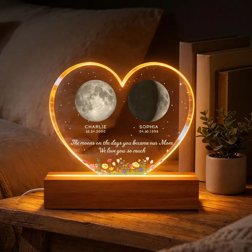 Personalized Moon Phase Lamp for Mom - Custom Birth Dates Keepsake Plaque MagicInPrints