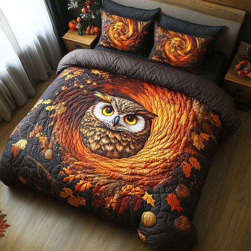 Awaken to Whimsy – Personalized 3-Piece Quilted Bedding Set – Gift for Owl Lovers Quilted Bedding Set V2 MagicInPrints