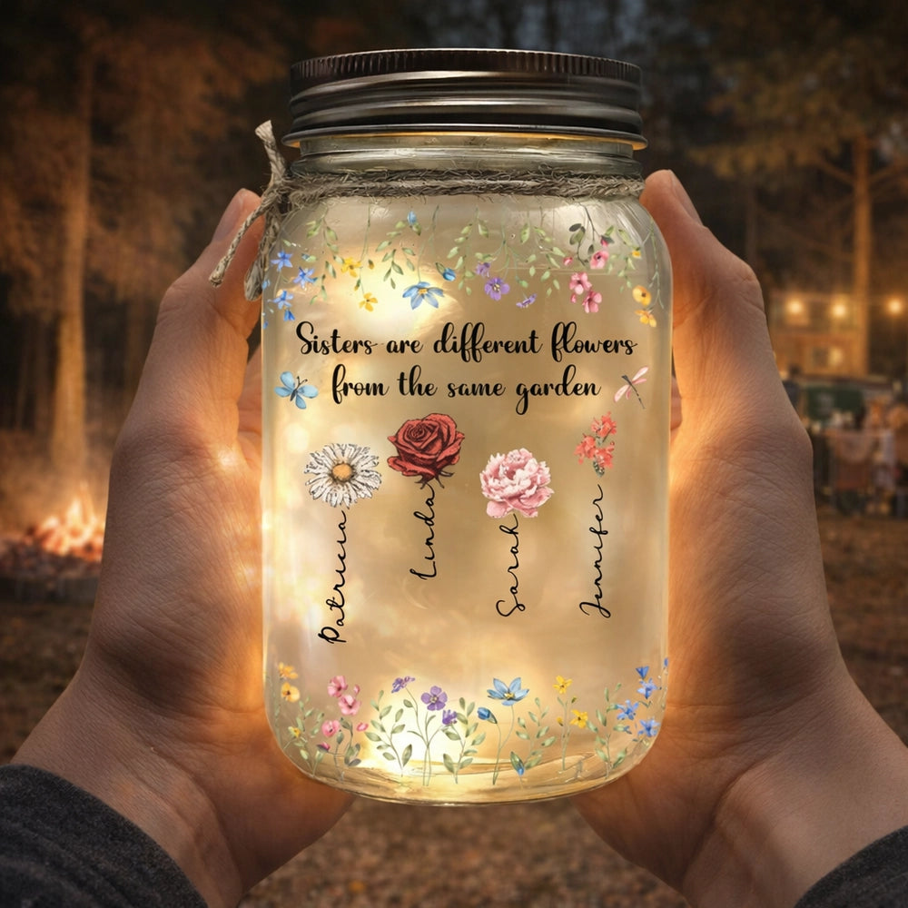 Personalized Mason Jar Light for Sisters - Sentimental Gift with Floral Design Lamp MagicInPrints