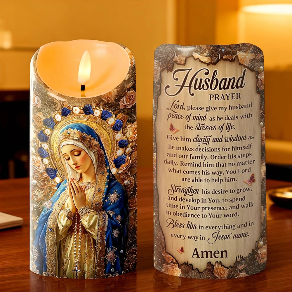 Personalized Prayer Candle for Husband - Religious Gift for Peace and Strength Lamp MagicInPrints