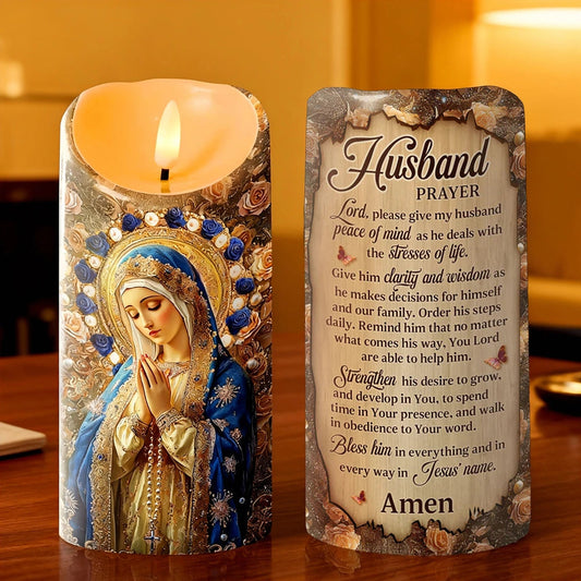 Personalized Prayer Candle for Husband - Religious Gift for Peace and Strength Lamp MagicInPrints