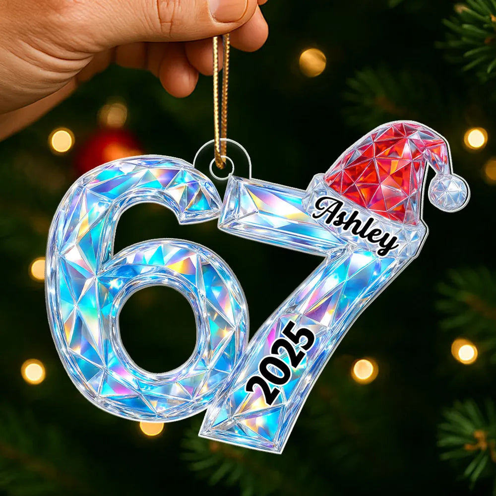 Custom Crystal Number Ornament with Santa Hat for Christmas - Personalized Holiday Decoration 2025 Ornament MagicInPrints