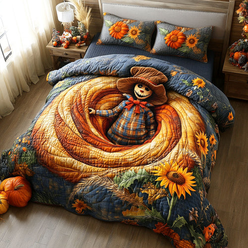 Bring Home the Fall Magic – Personalized Haunted Scarecrow 3-Piece Quilted Bedding Set – Gift for Family and Friends Quilted Bedding Set V2 MagicInPrints