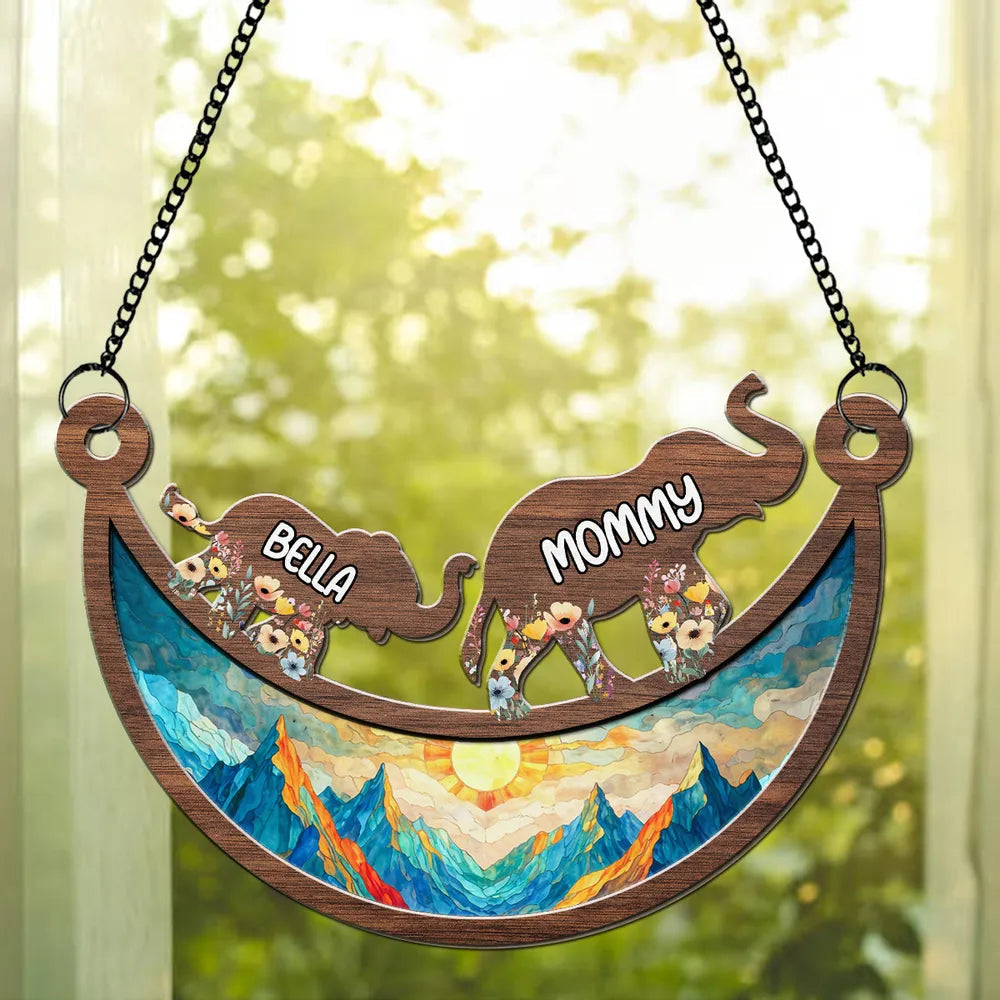 Personalized Elephant Family Wooden Ornament for Home Decor - Mother's Day Gift Ornament MagicInPrints