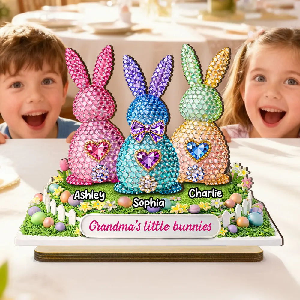 Personalized Crystal Bunny Figurines for Family - Easter Decoration Gift Plaque MagicInPrints