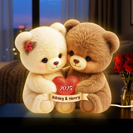 Personalized LED Teddy Bear Lamp for Couples with Custom Names - Romantic Gift Plaque MagicInPrints
