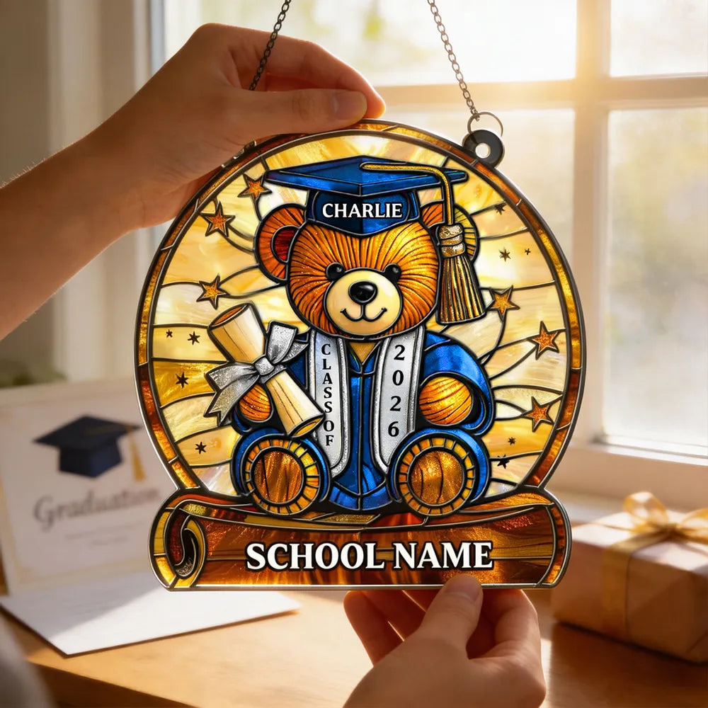 Personalized Graduation Bear Suncatcher for Class of 2026 - Perfect Graduation Gift Ornament MagicInPrints