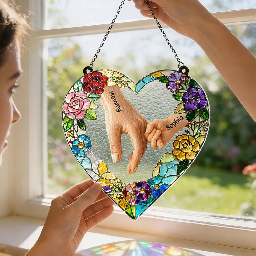 Personalized Heart-Shaped Stained Glass Sun Catcher for Mom - Mother's Day Gift Ornament MagicInPrints