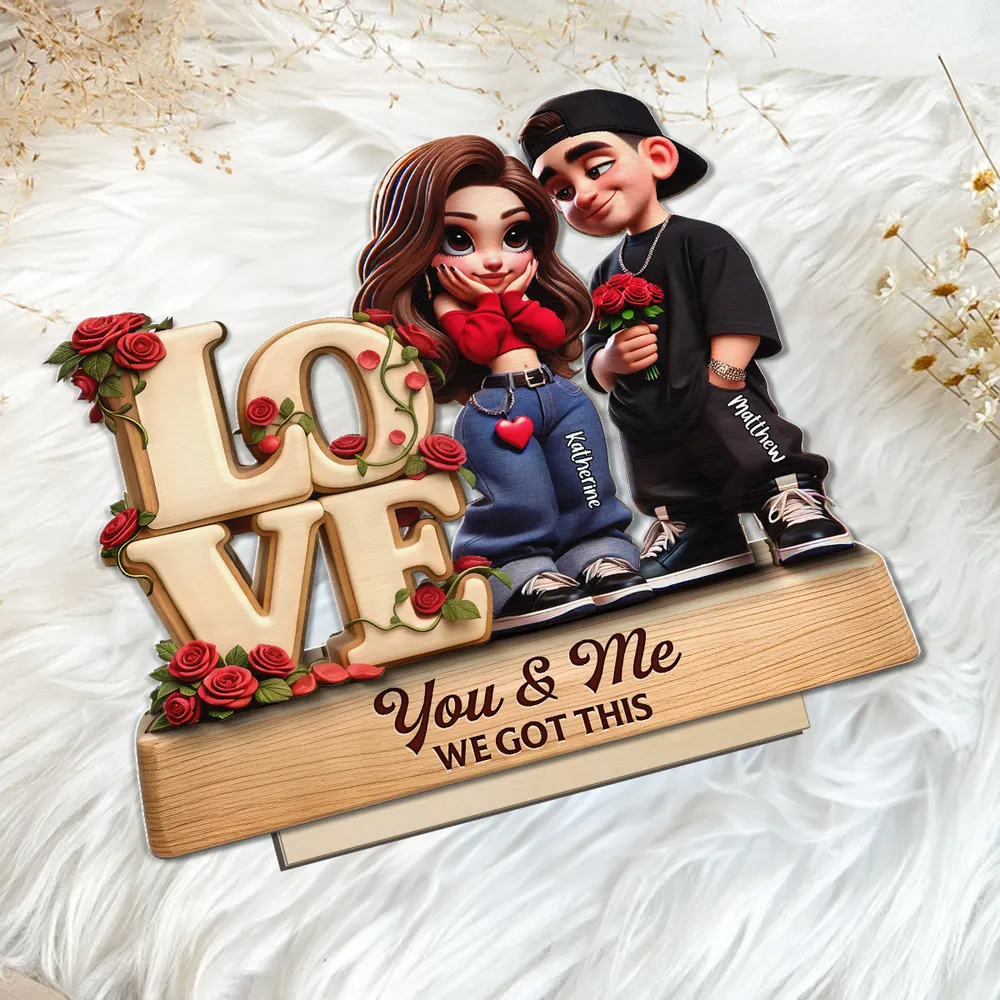 Personalized Romantic Couple Figurine with Love Sign - Anniversary Gift Plaque MagicInPrints