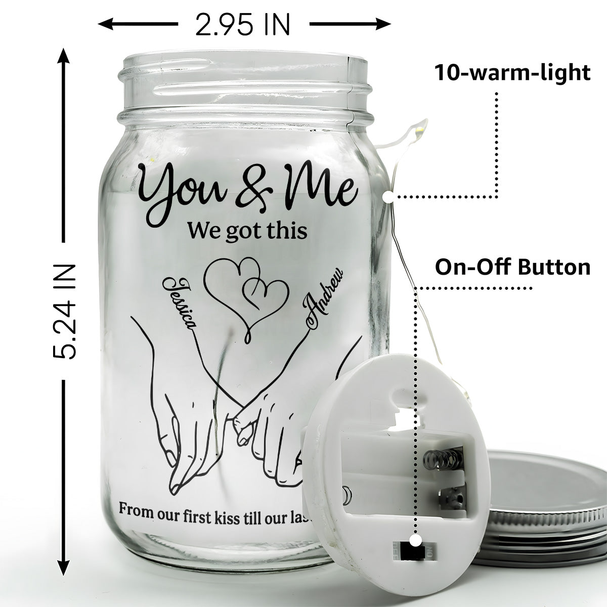 Personalized Romantic LED Mason Jar for Couples - Anniversary or Wedding Gift Lamp MagicInPrints