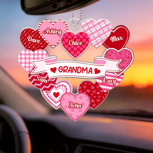 Personalized Heart Car Ornament for Grandma - Family Names Display Car Hanger MagicInPrints