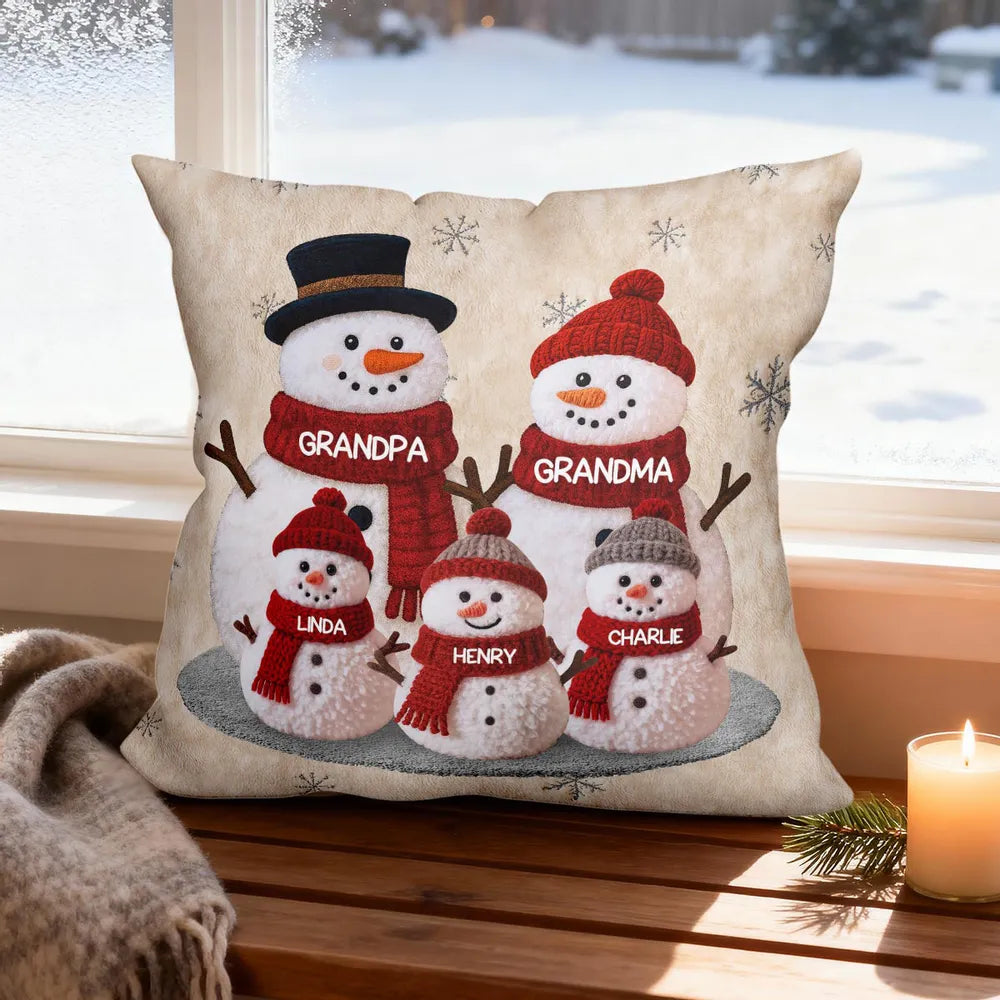 Custom Family Snowman Pillow for Grandparents - Christmas Decor Gift Pillow MagicInPrints