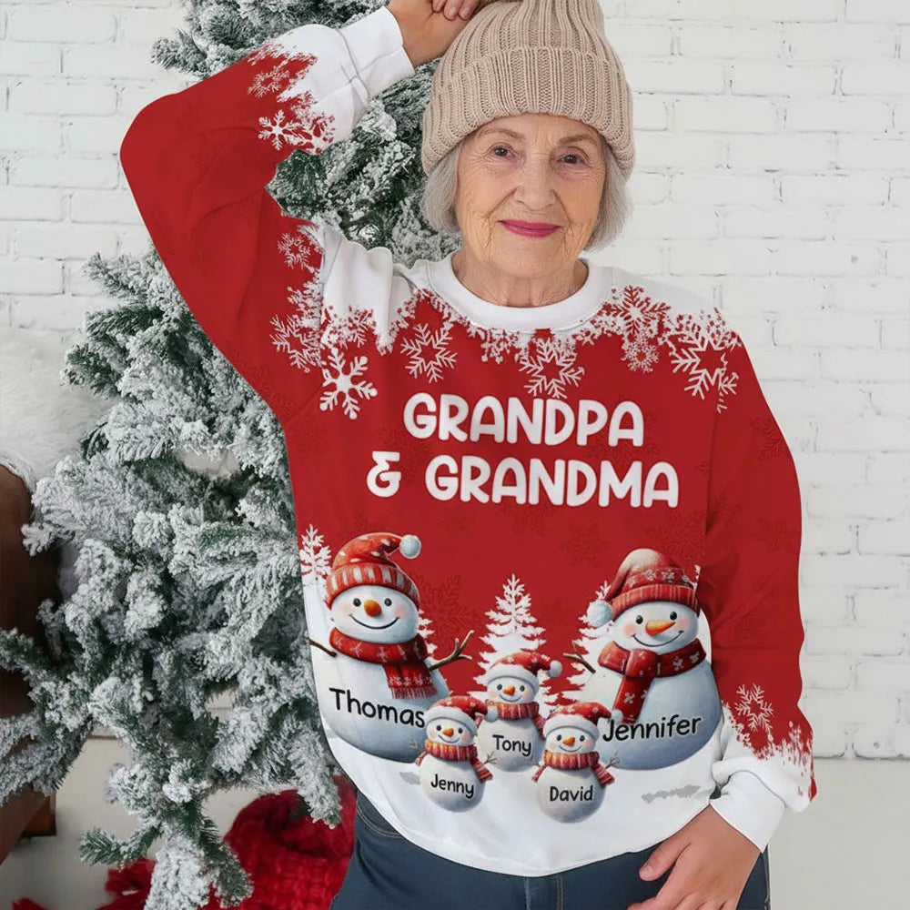 Personalized Christmas Sweatshirt for Grandparents - Snowman Family Design Cloth MagicInPrints