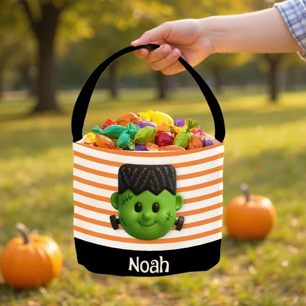Personalized Halloween Basket Tote Cute Spider or Monster Gift for Kids