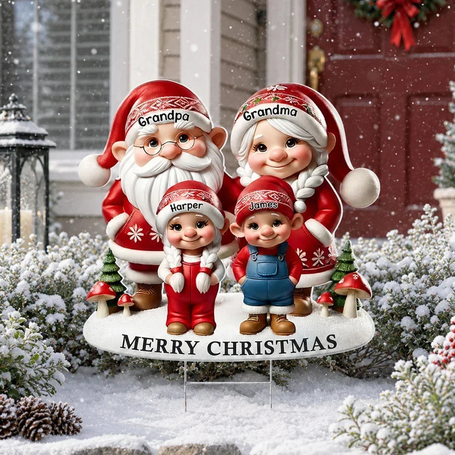 Personalized Christmas Gnome Yard Sign for Grandparents & Kids