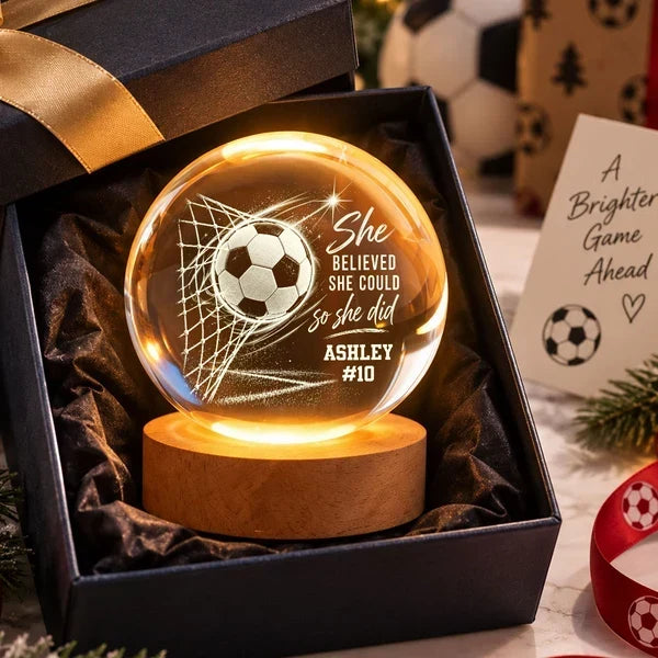 Personalized Globe Lamp with Soccer Ball Motivational Quote Gift for Soccer Player