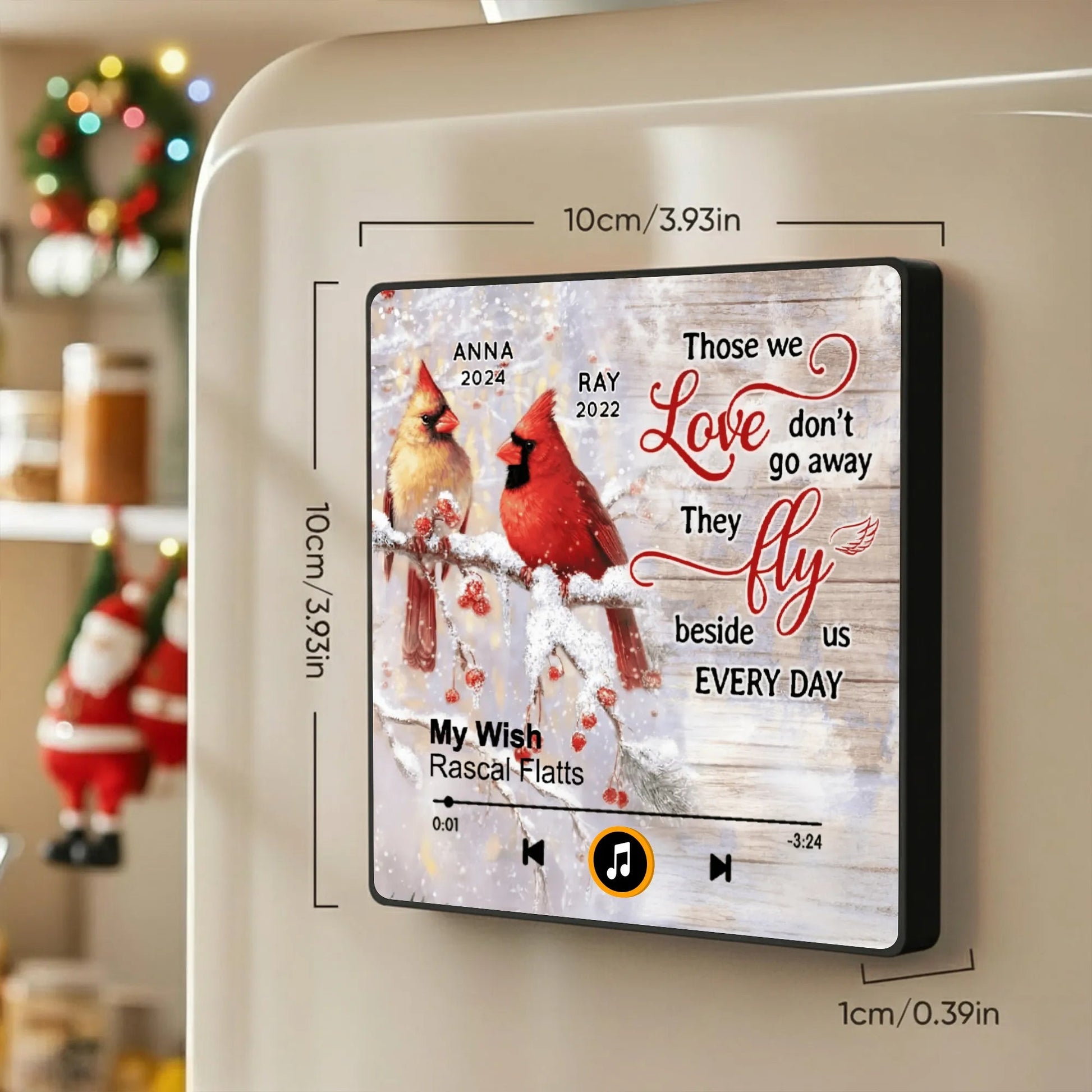Personalized Memorial Music Plaque with Cardinals - Sentimental Gift for Loved Ones Fridge Magnet MagicInPrints