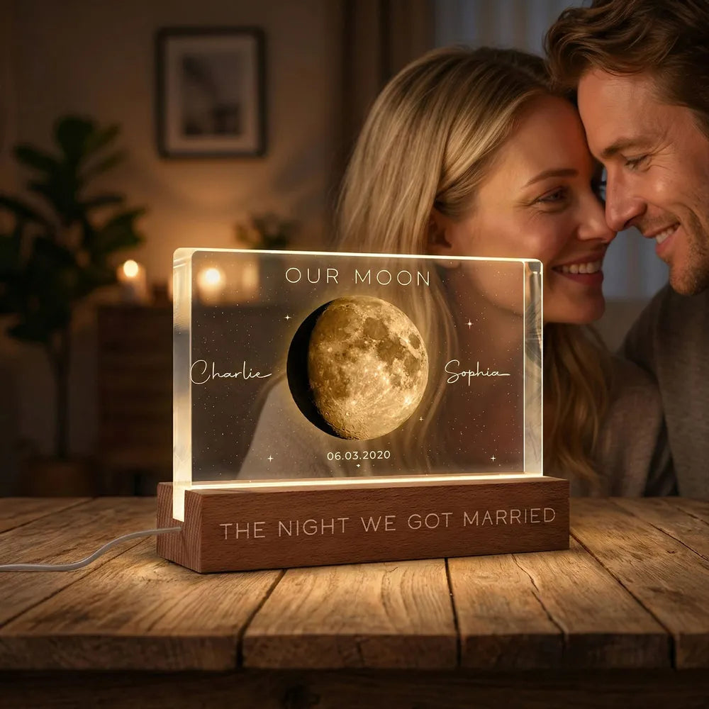 Personalized Moon Lamp for Couples with Custom Date and Names - Wedding or Anniversary Gift Plaque MagicInPrints