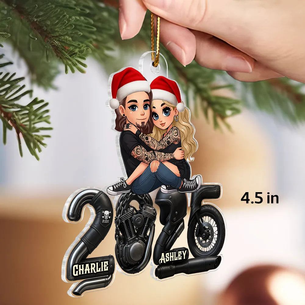 Custom Motorcycle Couple Ornament for Bikers - Personalized Gift Ornament MagicInPrints