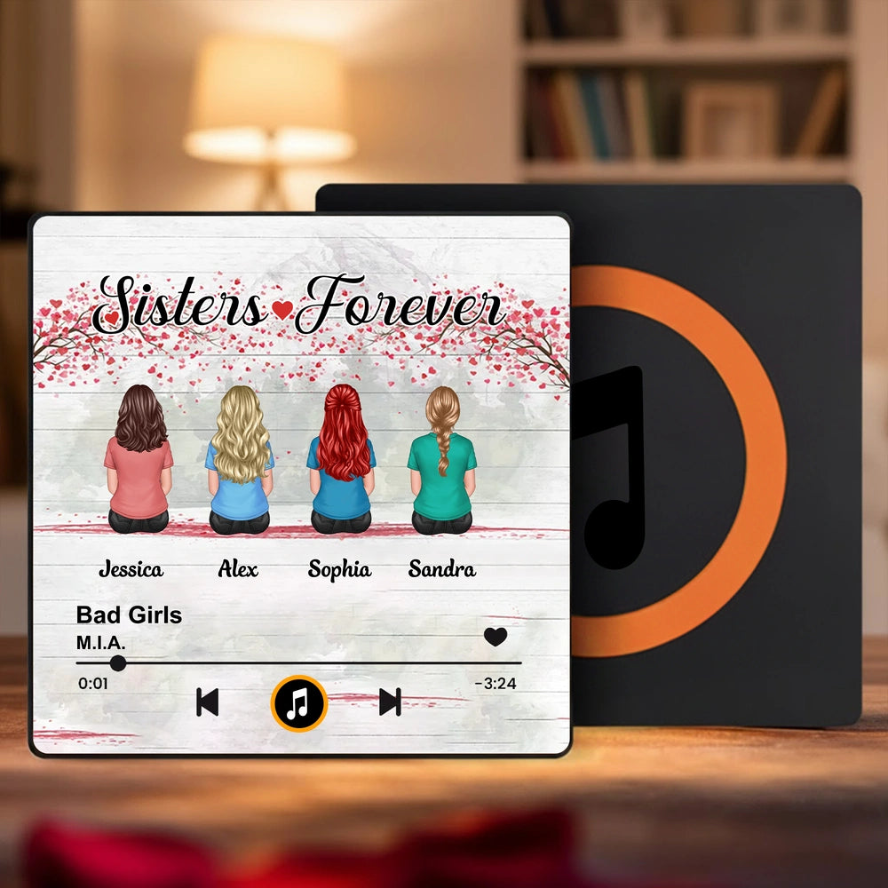 Personalized Music Plaque for Sisters - Sentimental Gift with Custom Names Fridge Magnet MagicInPrints