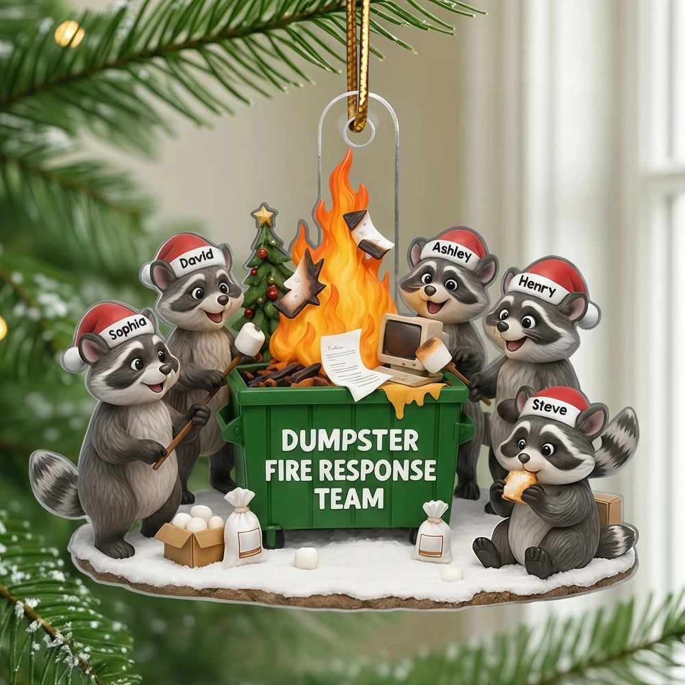 Personalized Raccoon Dumpster Fire Ornament Family Humor Christmas Decor - Holiday Gift Ornament MagicInPrints
