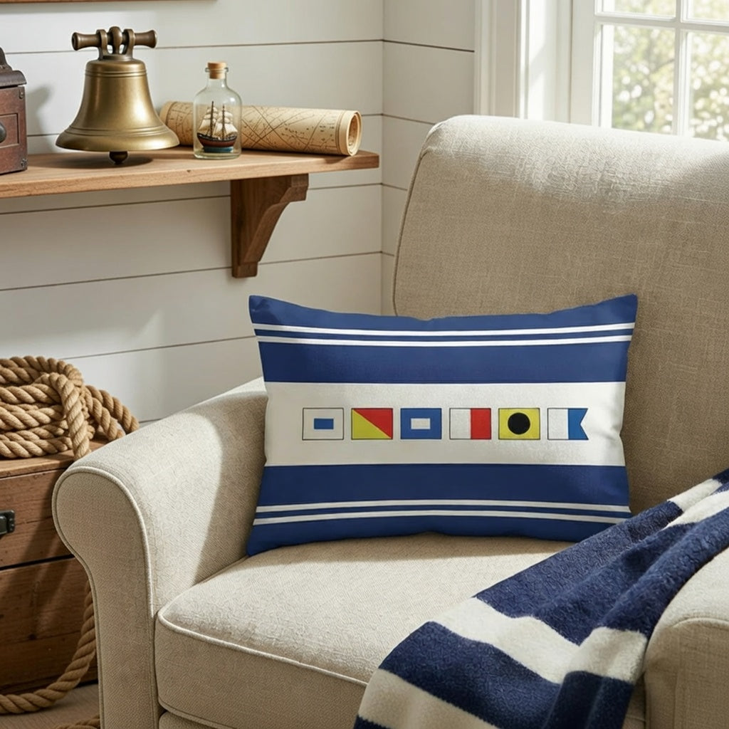 Nautical Signal Flag Throw Pillow for Home Decor - Coastal Living Room Accent Pillow or Blanket MagicInPrints