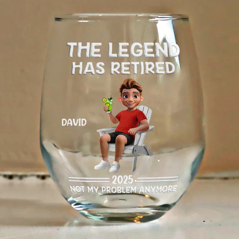 Personalized Retirement Wine Glass for Women - The Legend Has Retired 2026 Cup MagicInPrints