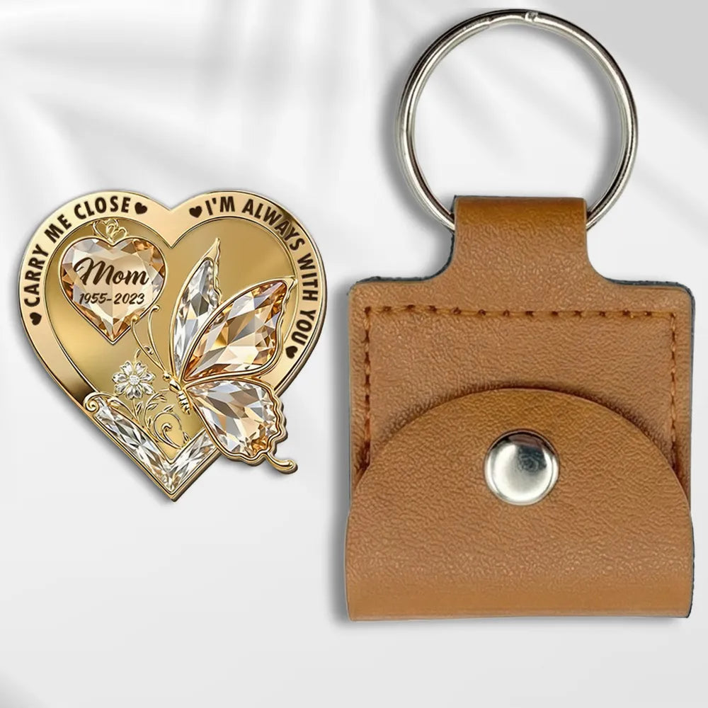 Engraved Memorial Keychain for Mom - Heart Shape with Butterfly Design Keychain MagicInPrints