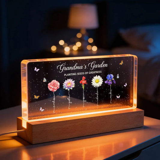 Personalized LED Acrylic Night Light for Grandma - Floral Garden Design Plaque MagicInPrints