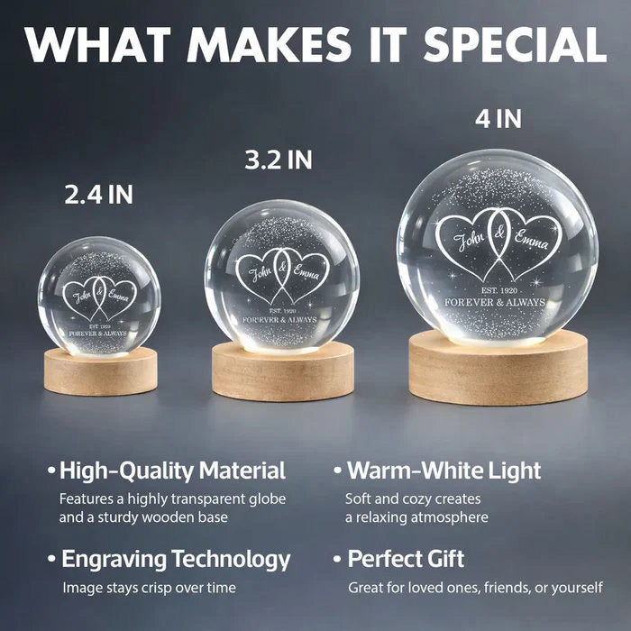 Personalized LED Crystal Ball Lamp for Couples - Romantic Home Decor Gift Lamp MagicInPrints